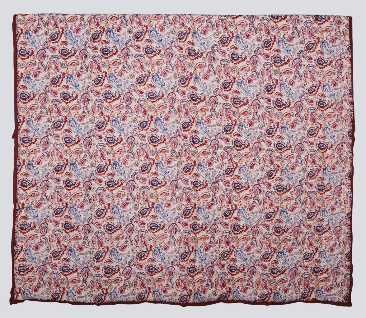 100% COTTON HAND PRINTED RED AND BLUE PAISLEY QUILT WITH 2 SHAMS