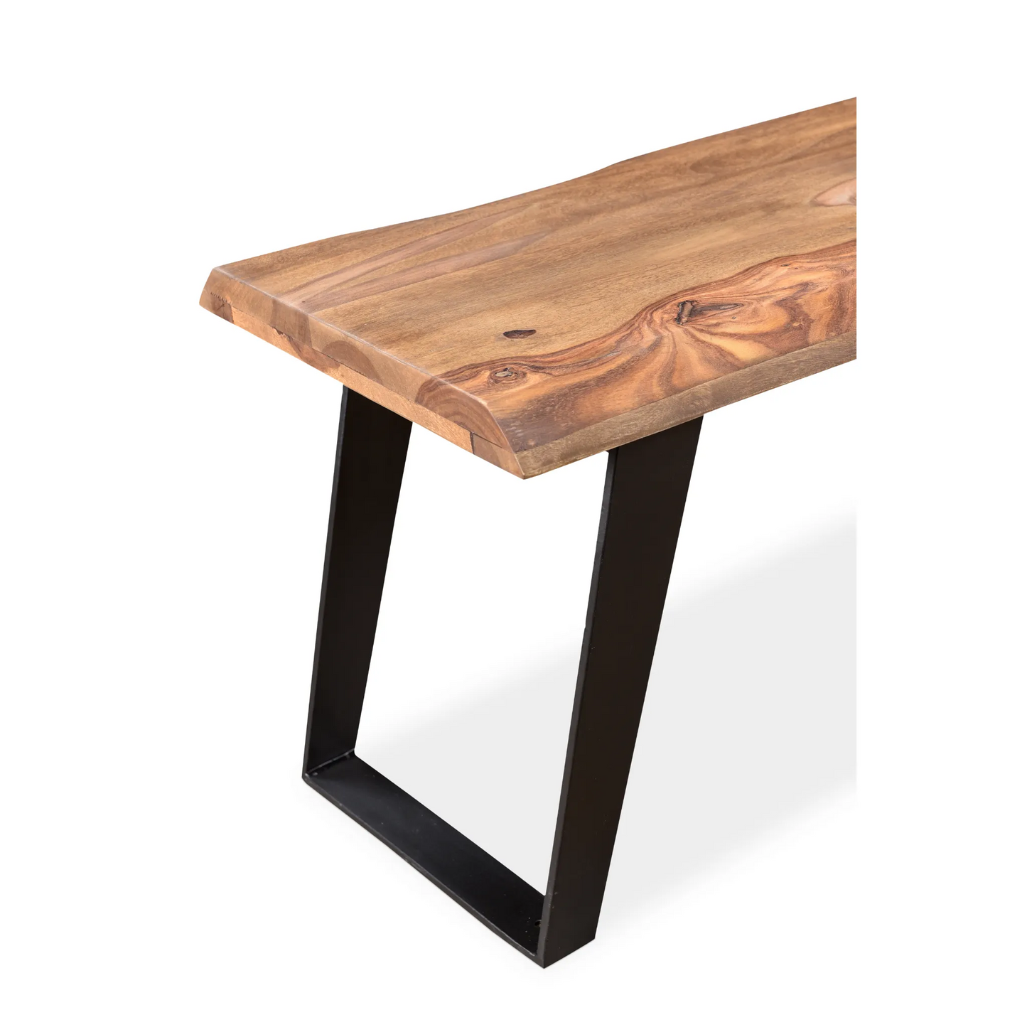 Timbergirl Sheesham Wood Live Edge Bench with black iron legs