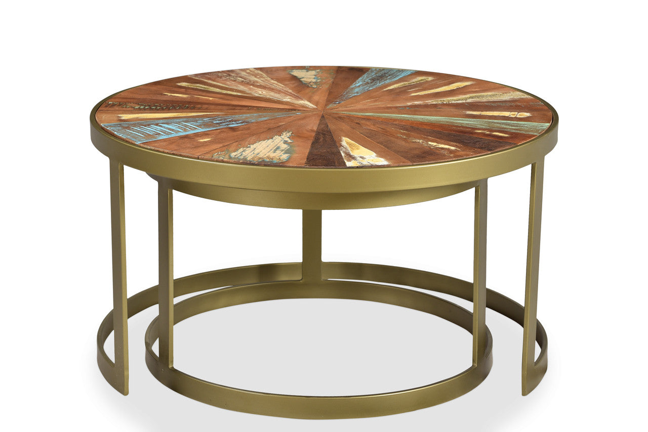 Delian Round coffee table with gold legs -set of 2