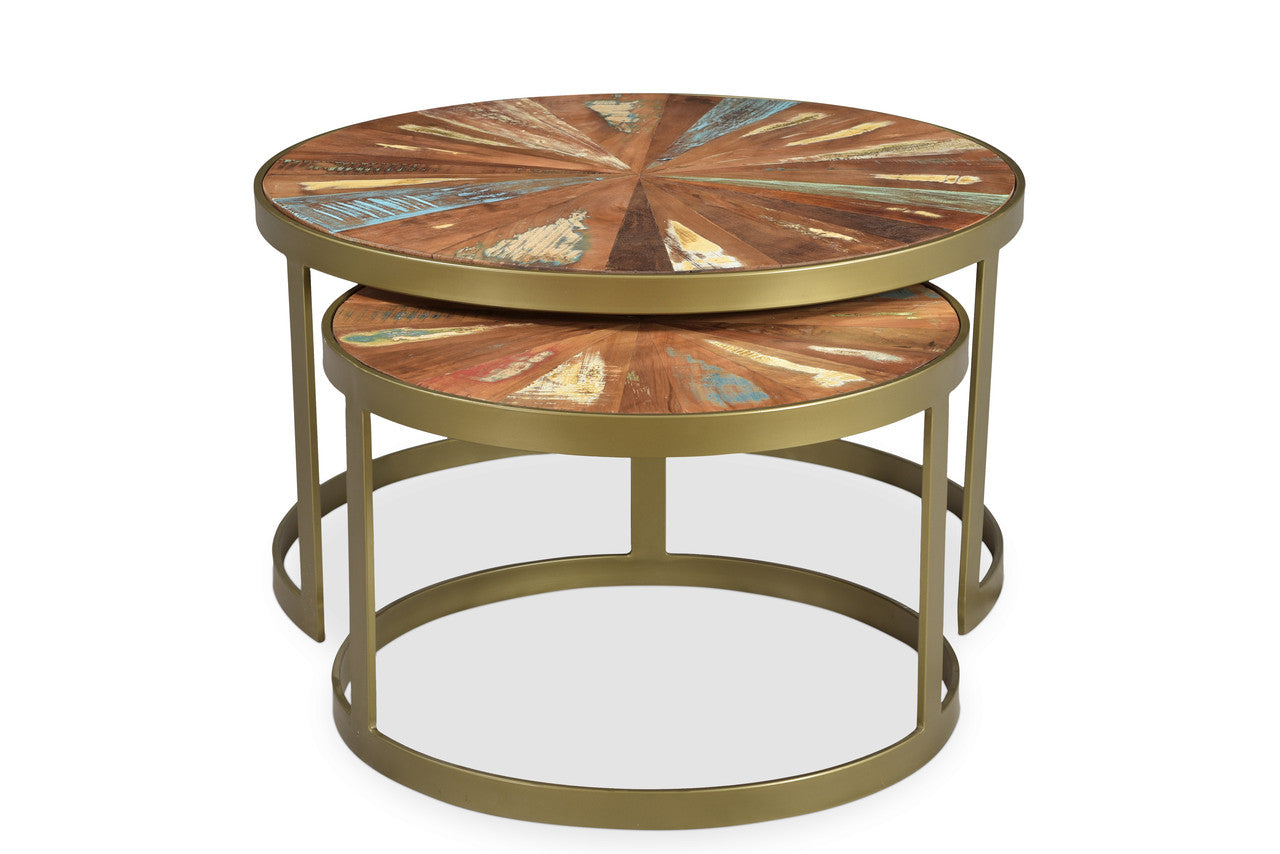 Delian Round coffee table with gold legs -set of 2