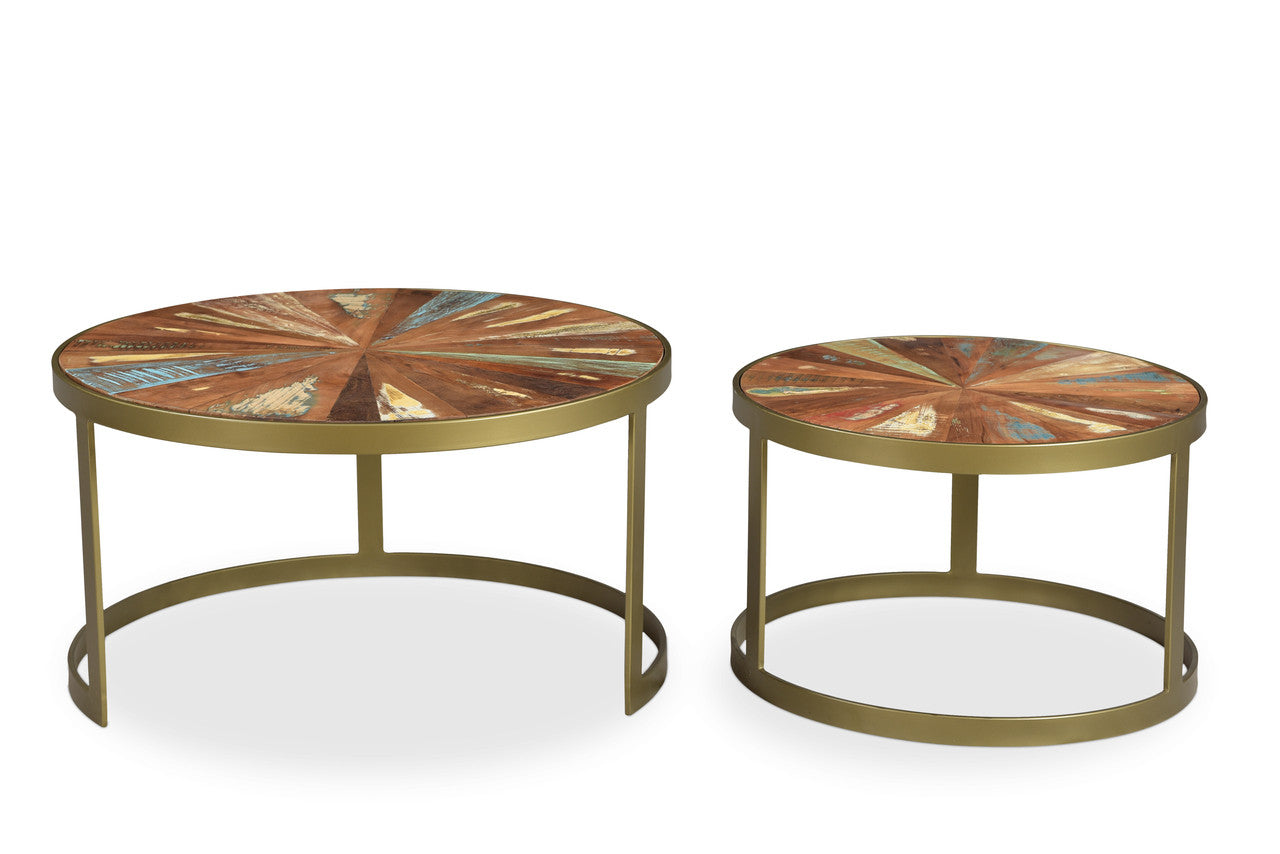 Delian Round coffee table with gold legs -set of 2