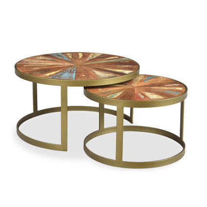 Delian Round coffee table with gold legs -set of 2