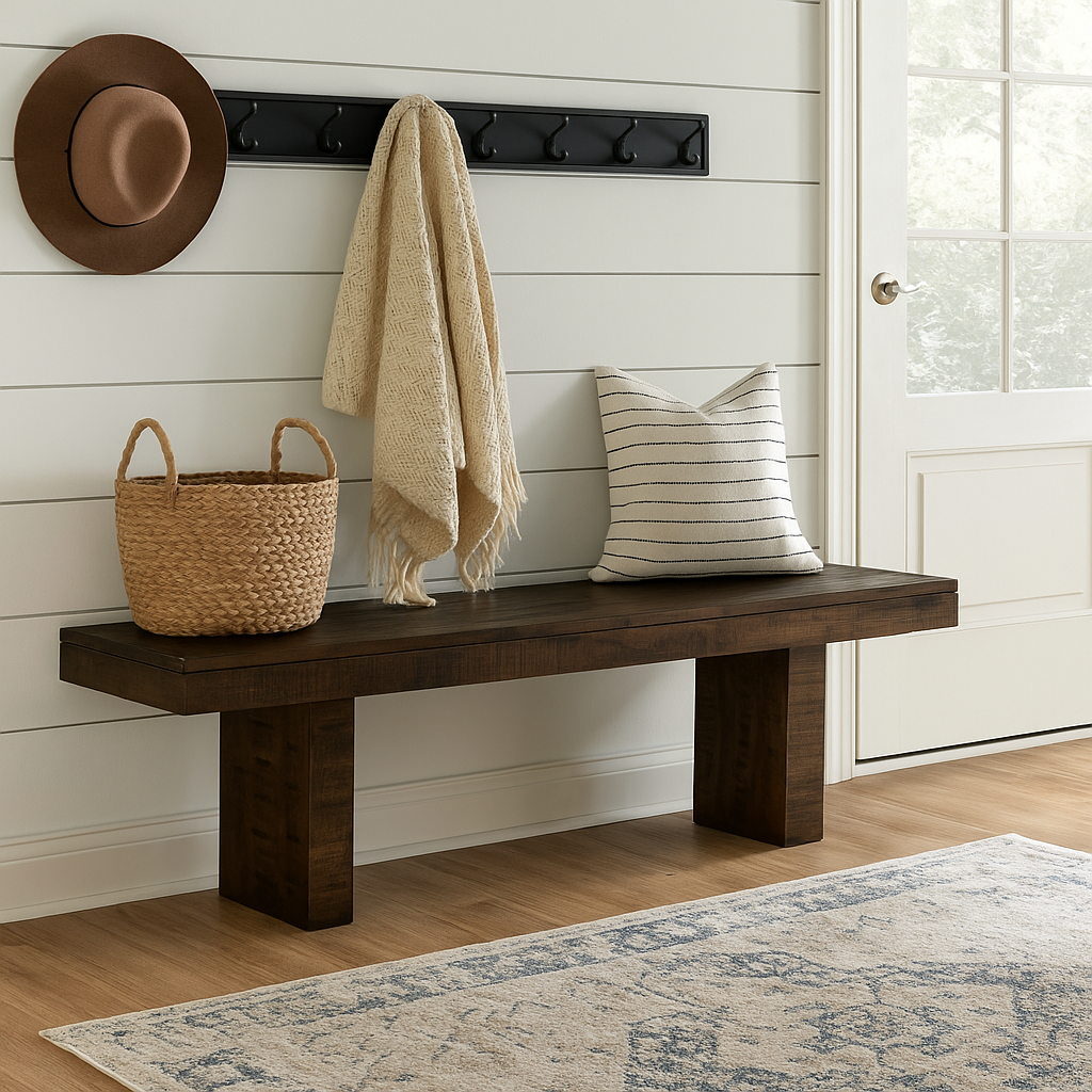 Solid Dark Walnut Mango Wood Bench - 60"