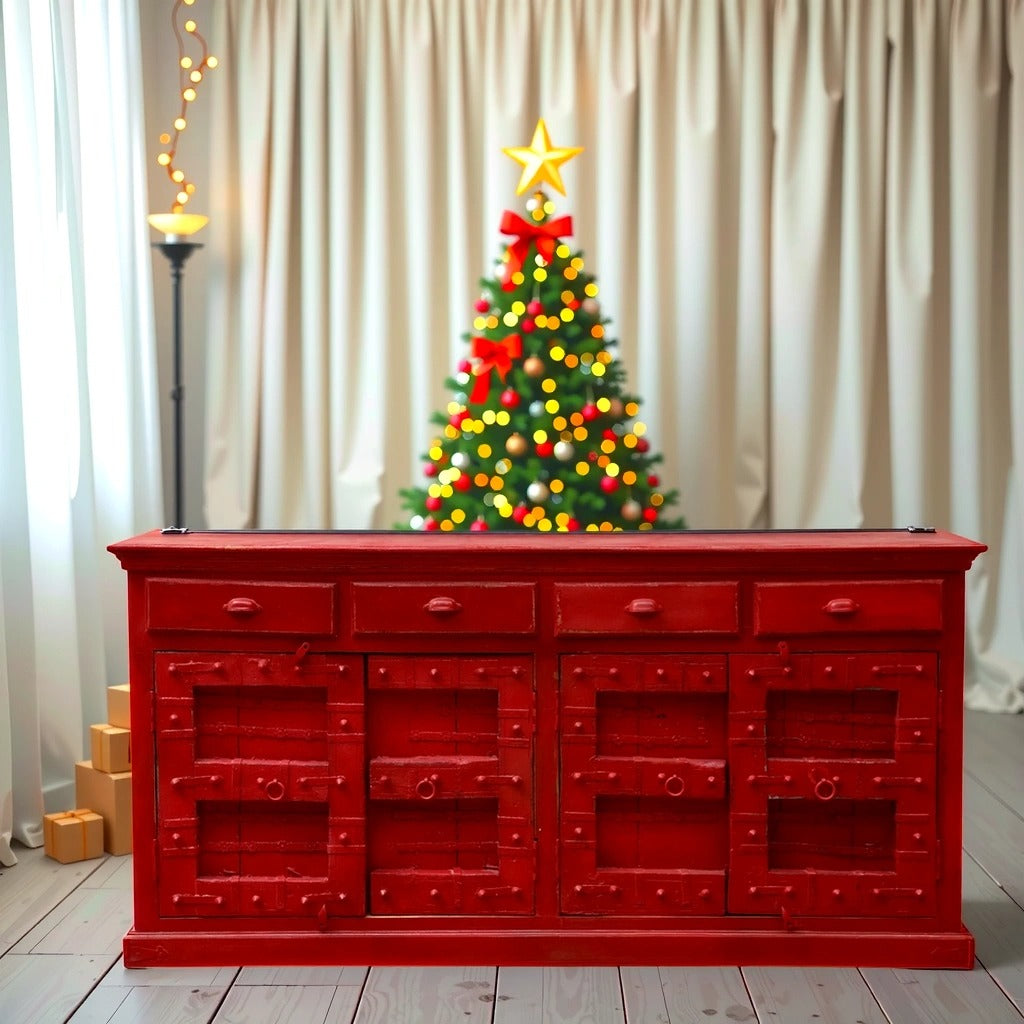 Woodland Red Wooden Sideboard 72"