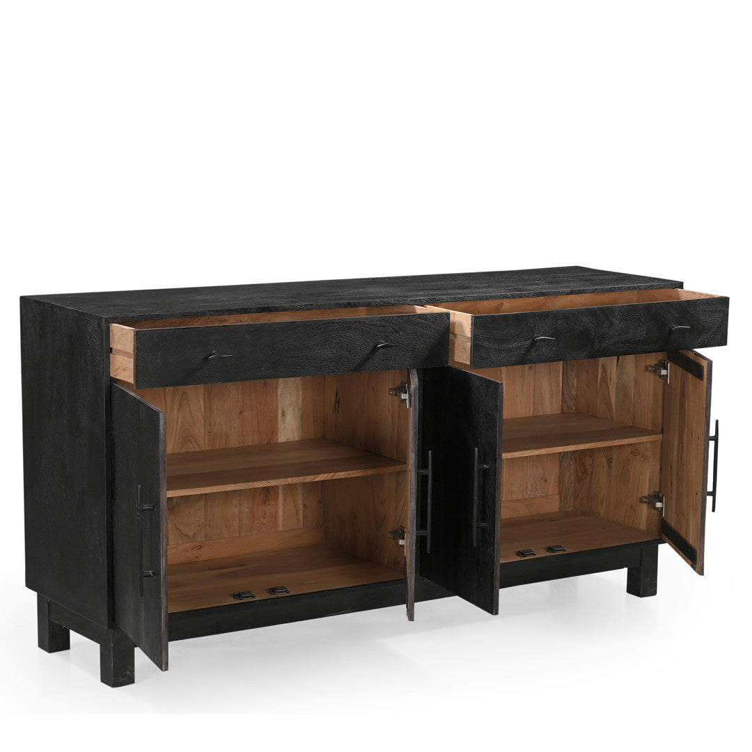 Grackle Solid Wood 4 Door Sideboard Buffet Cabinet - Black.