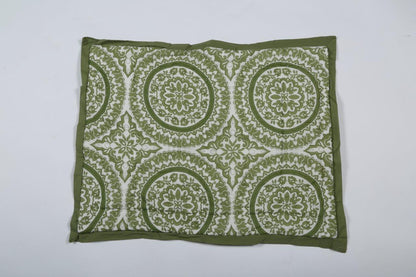 100% COTTON HAND PRINTED GREEN CIRCLE QUILT WITH 2 SHAMS