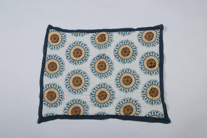 100% COTTON HAND PRINTED TEAL AND YELLOW FLORAL QUILT WITH 2 SHAMS