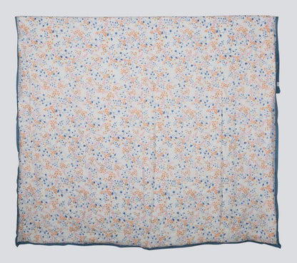 100% COTTON HAND PRINTED PINK,BLUE AND ORANGE BABY'S BREATH FLORAL QUILT WITH 2 SHAMS