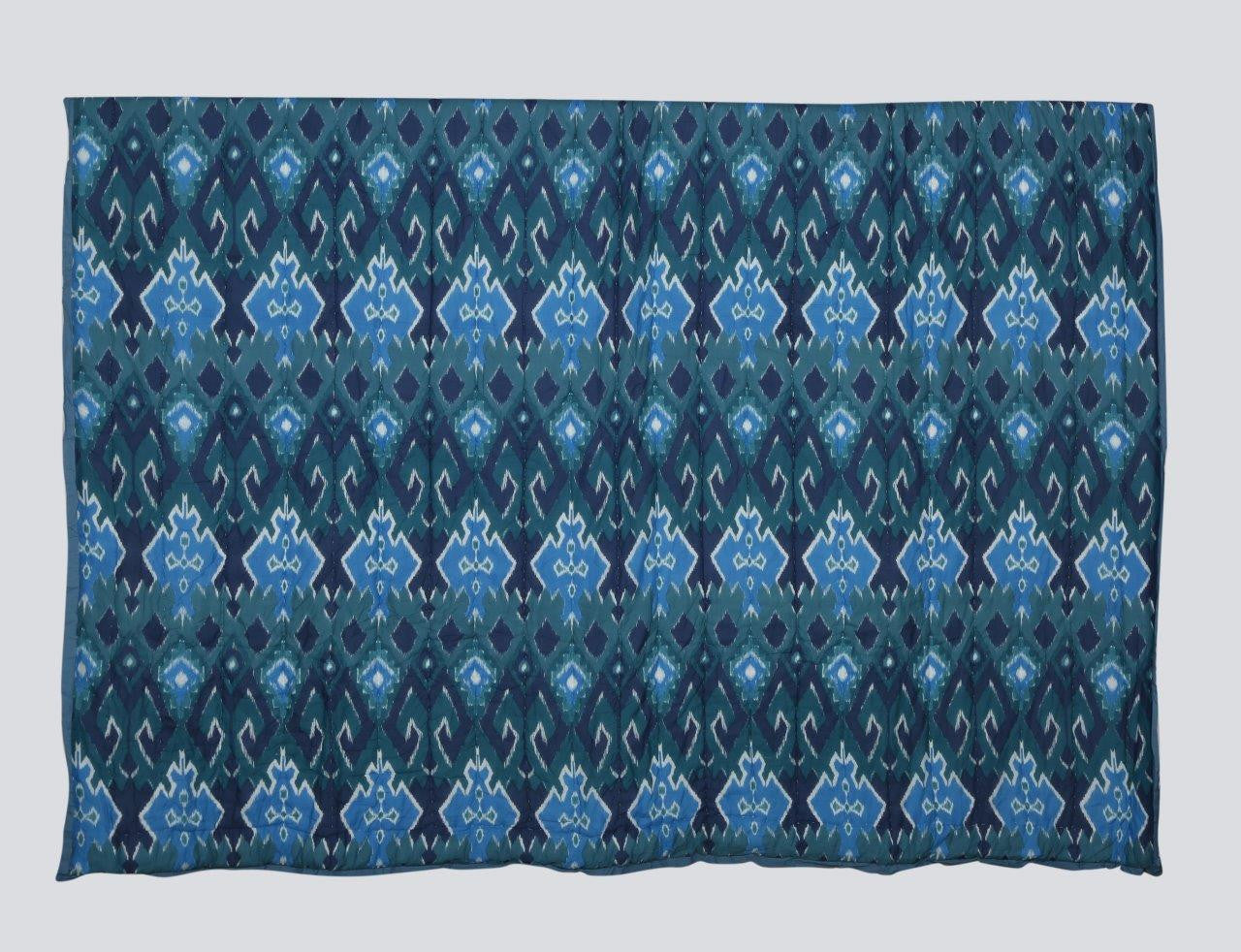 100% COTTON HAND PRINTED DARK BLUE TRIBAL QUILT WITH 2 SHAMS