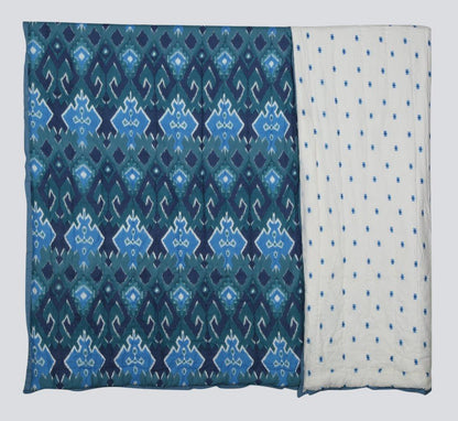 100% COTTON HAND PRINTED DARK BLUE TRIBAL QUILT WITH 2 SHAMS