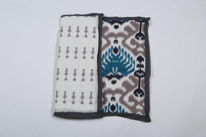 100% COTTON HAND PRINTED GREY AND BLUE TRIBAL QUILT AND 2 SHAMS