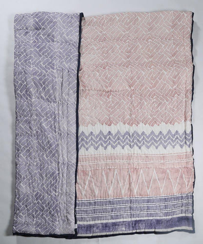 100% COTTON HAND PRINTED RED AND PURPLE STRIPPED QUILT WITH 2 SHAMS