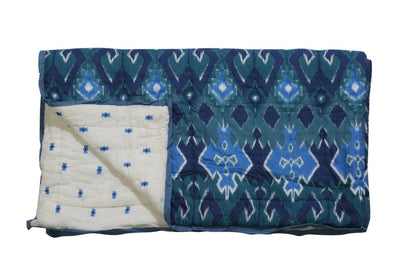 100% COTTON HAND PRINTED DARK BLUE TRIBAL QUILT WITH 2 SHAMS