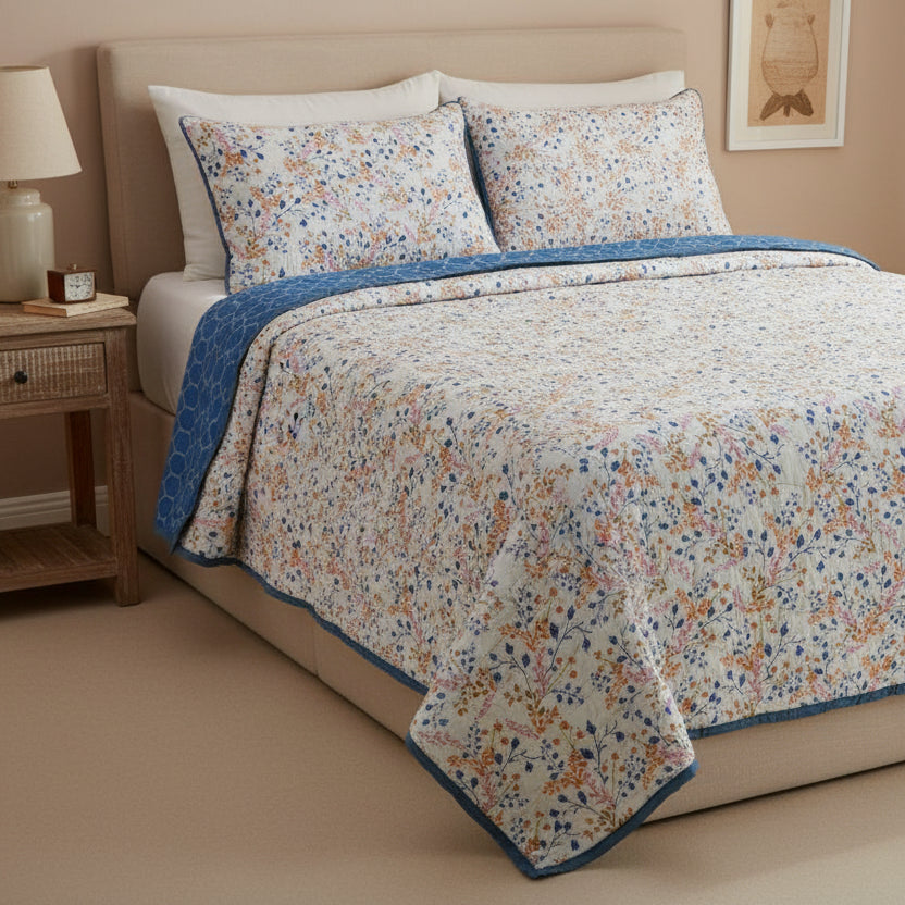 Bali Handcrafted Reversible Quilt with Matching Sham Covers