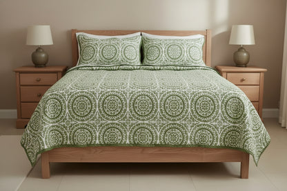Lotus Handcrafted Reversible Quilt with Matching Sham Covers