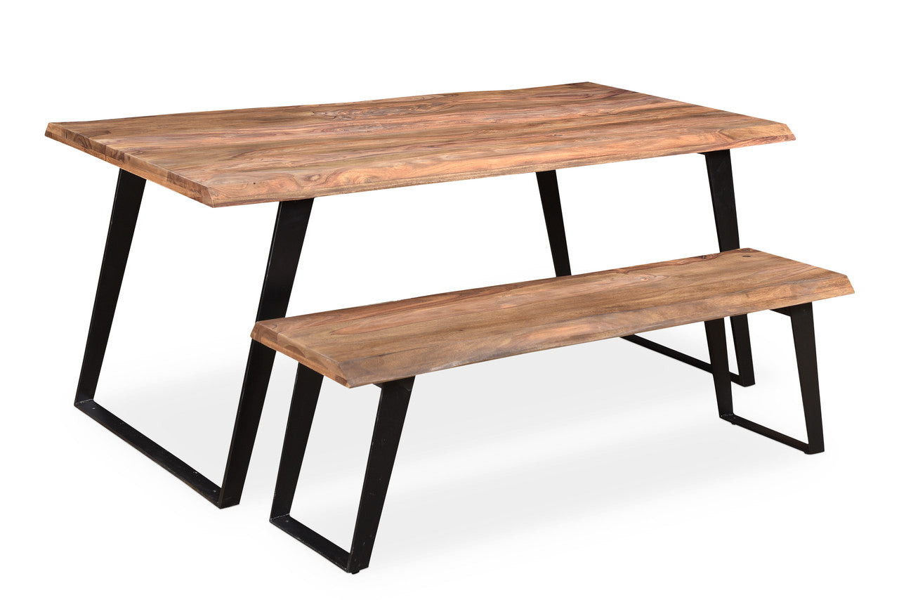 Timbergirl Sheesham Wood Live Edge Bench with black iron legs