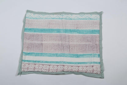 100% COTTON HAND PRINTED GREY AND TEAL QUILT WITH 2 SHAMS