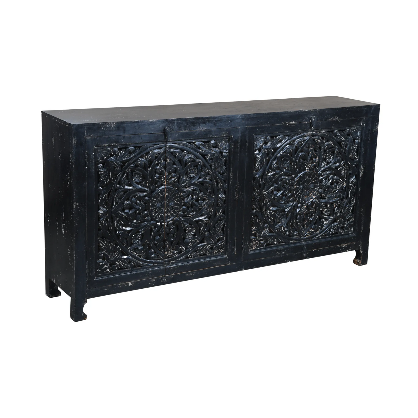 Hawk Black Hand carved 4 Door Buffet Sideboard