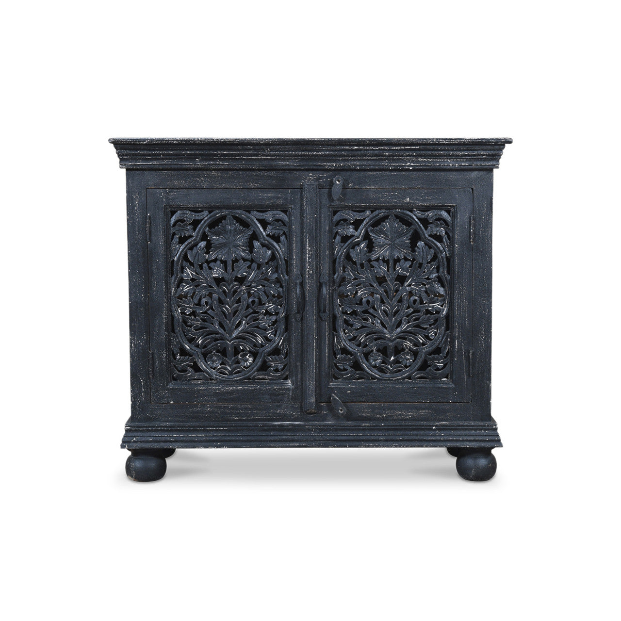 Luna Black Hand Carved 2 Door Accent Cabinet