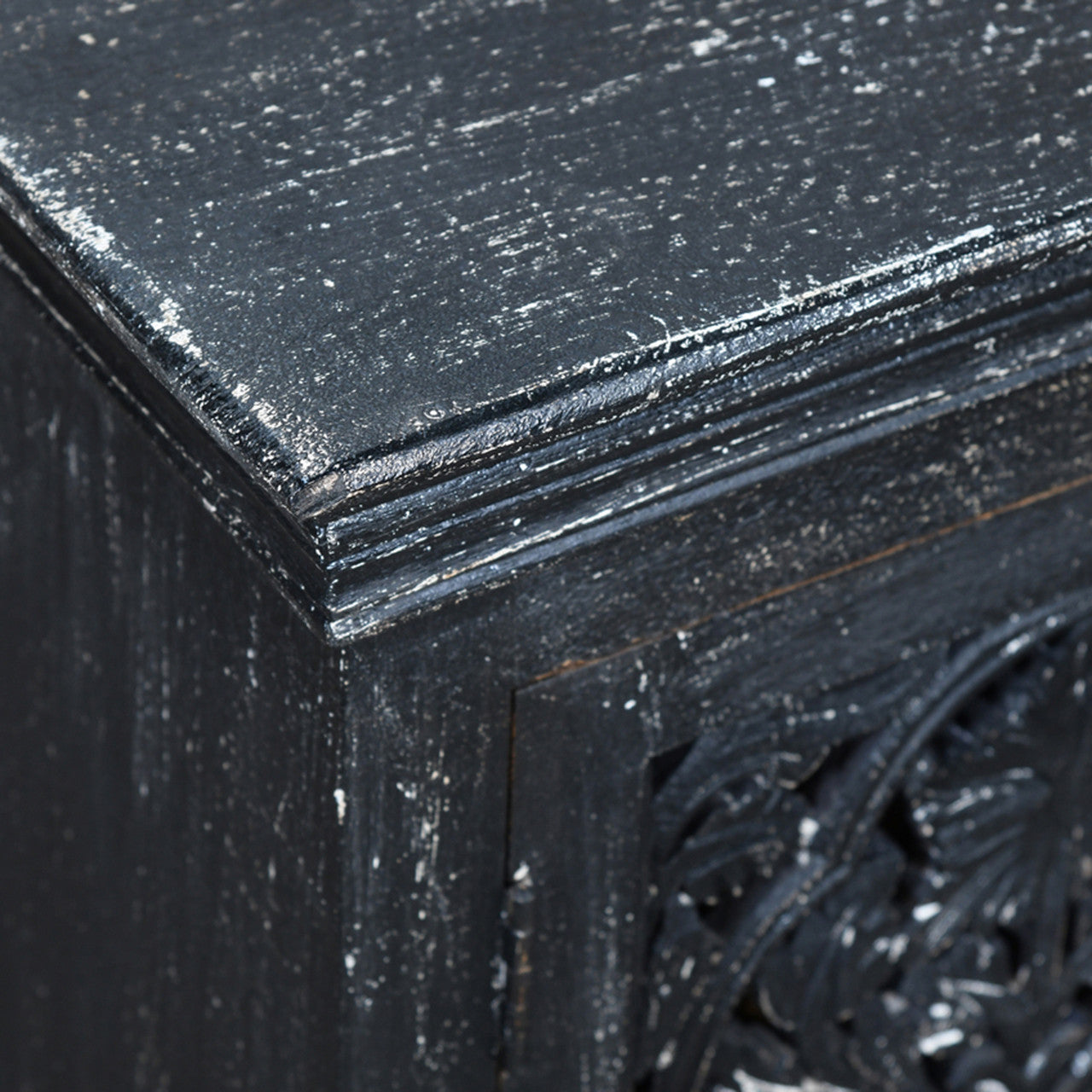 Luna Black Hand Carved 2 Door Accent Cabinet