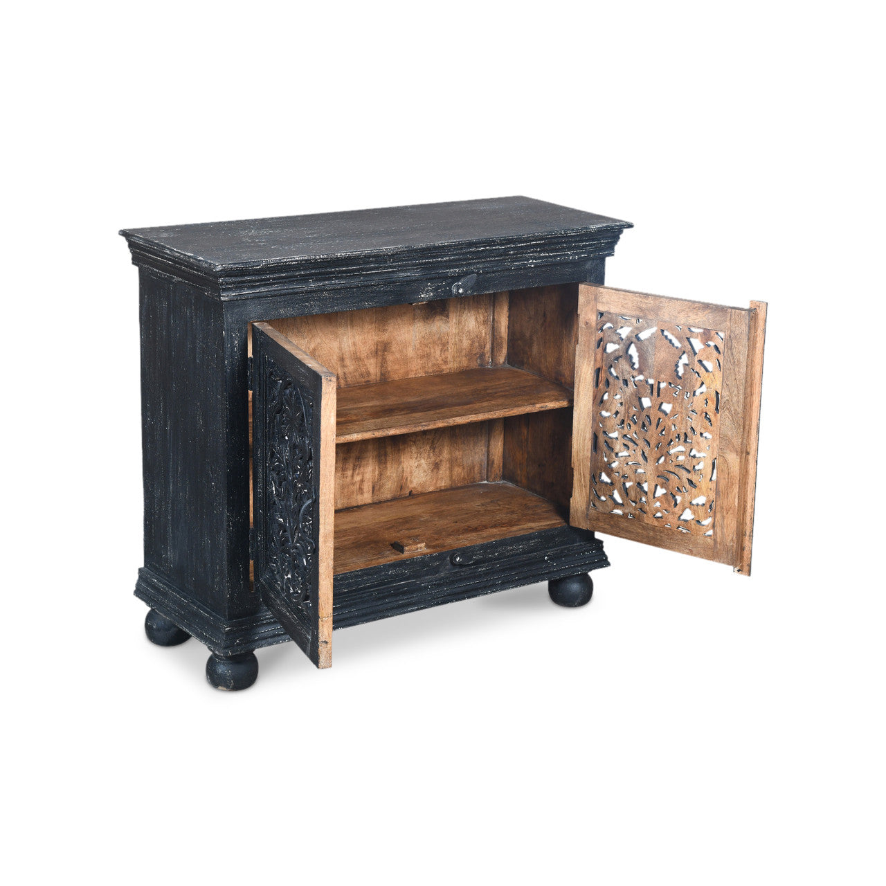 Luna Black Hand Carved 2 Door Accent Cabinet