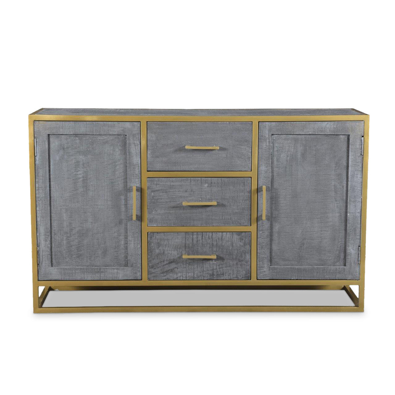 Raven Grey Mango Wood Dining Side board With Gold Iron