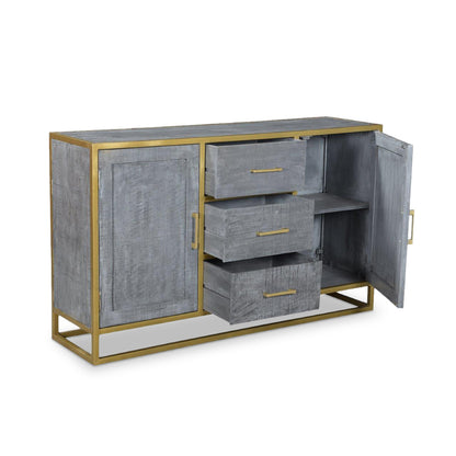 Raven Grey Mango Wood Dining Side board With Gold Iron