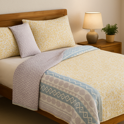 Oriole Handcrafted Reversible Quilt with Matching Sham Covers