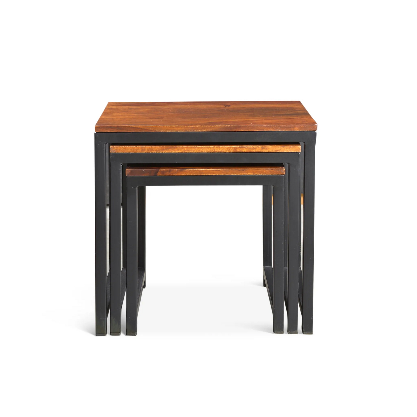 Solid Sheesham Wood Metal Nesting Table