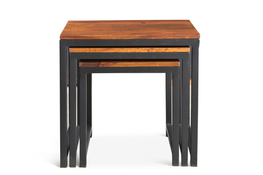 Solid Sheesham Wood Metal Nesting Table