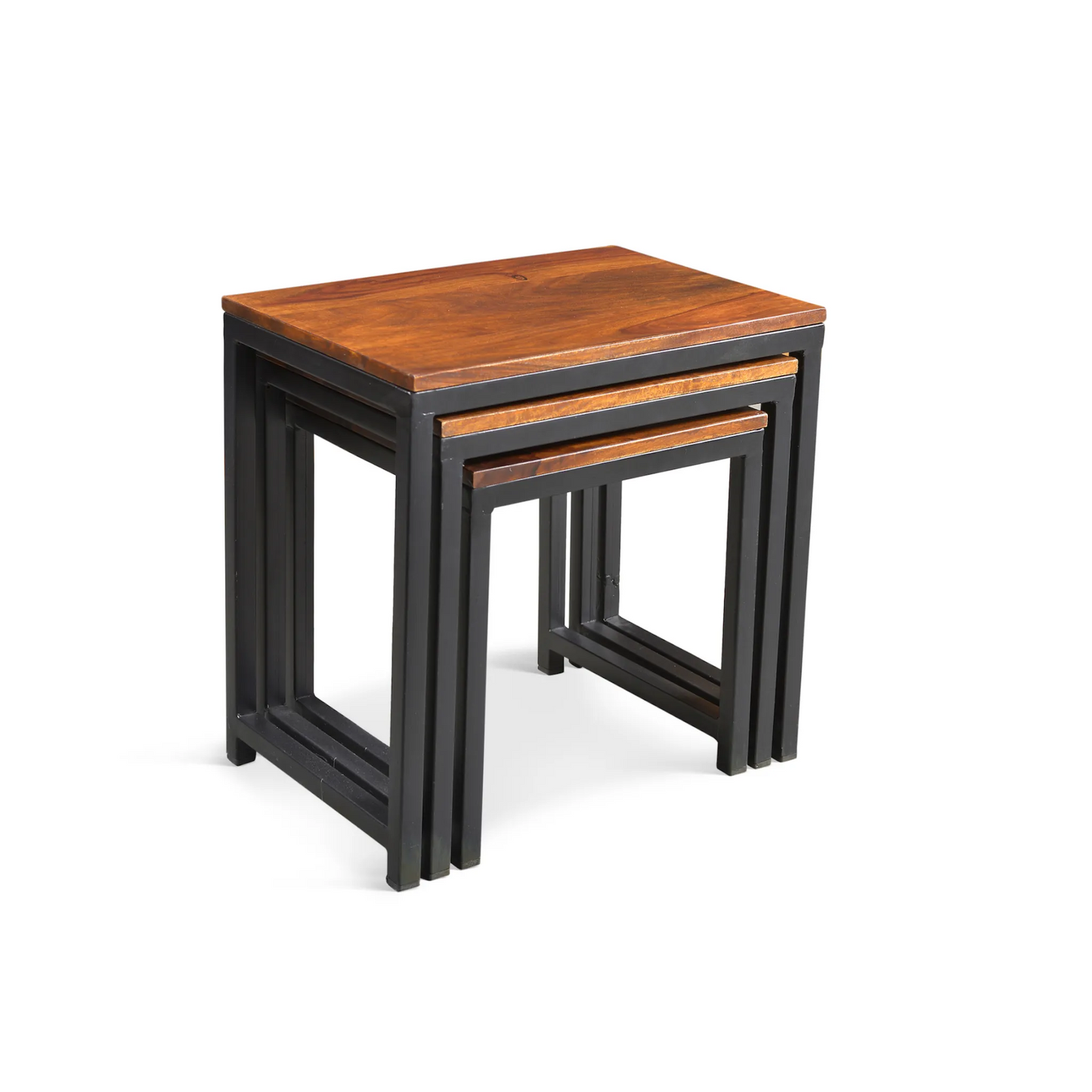 Solid Sheesham Wood Metal Nesting Table