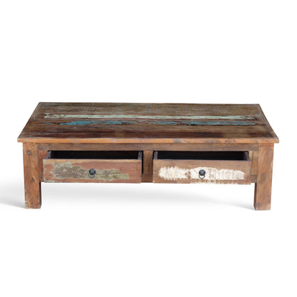 Reclaimed wood coffee table with double drawers