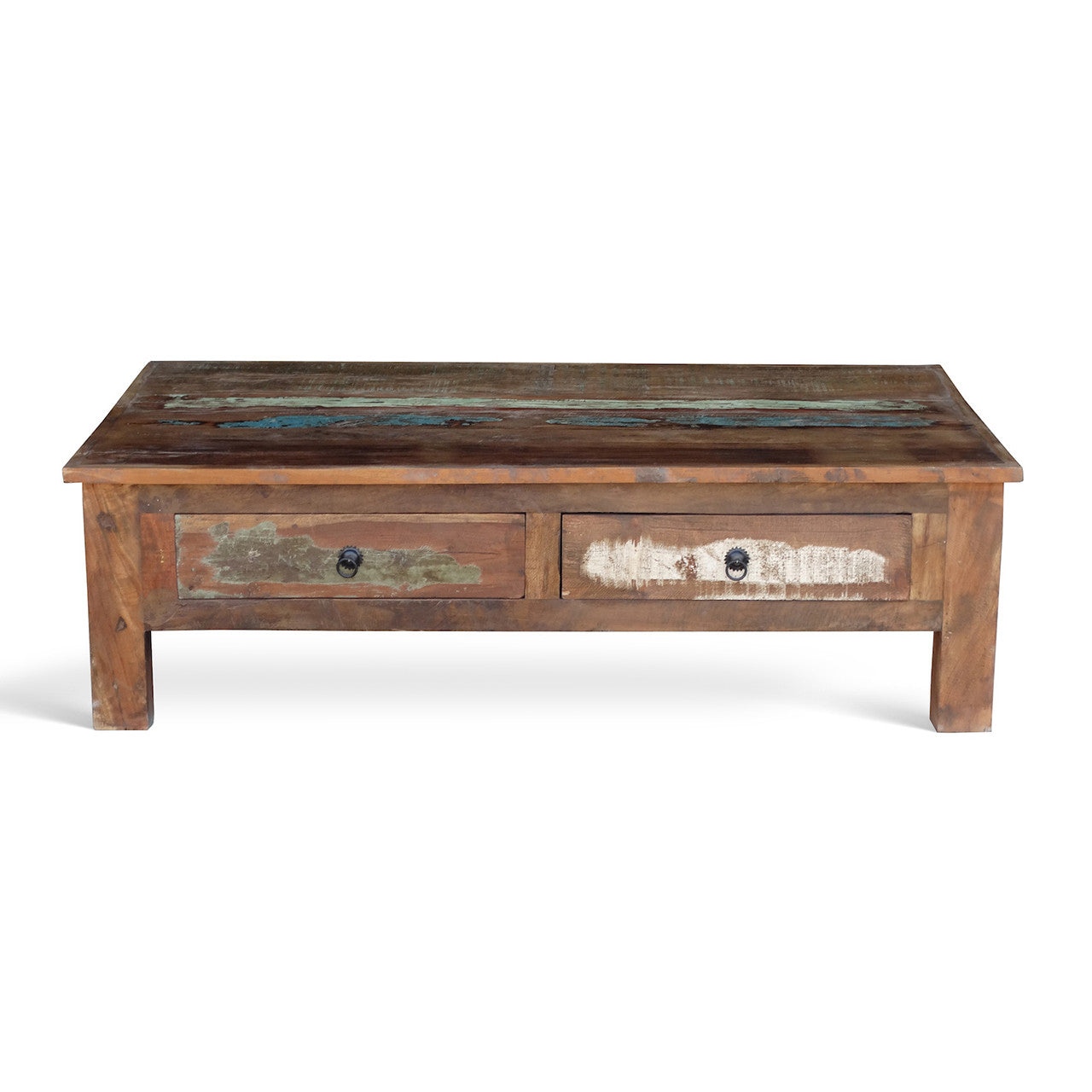 Reclaimed wood coffee table with double drawers