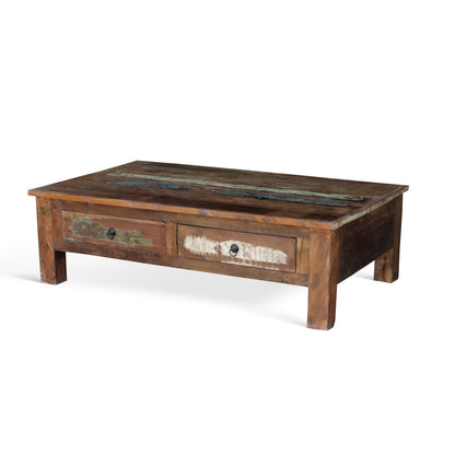 Reclaimed wood coffee table with double drawers