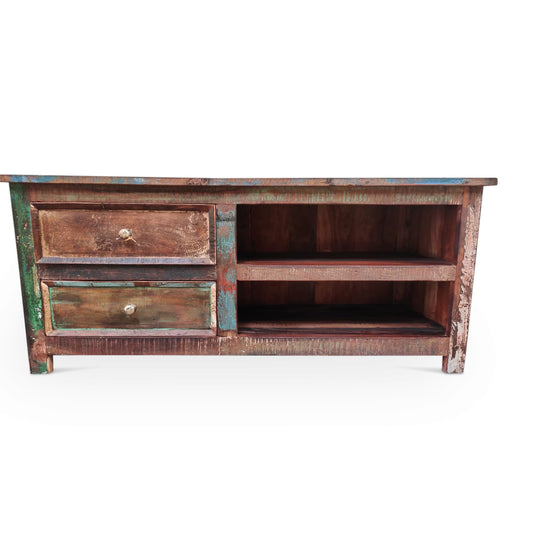 Timbergirl Reclaimed Wood TV cabinet with Double Drawers and Shelves