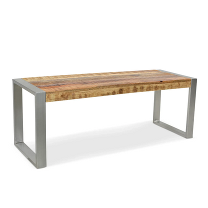 Reclaimed wood Bench with Silver Metal legs.