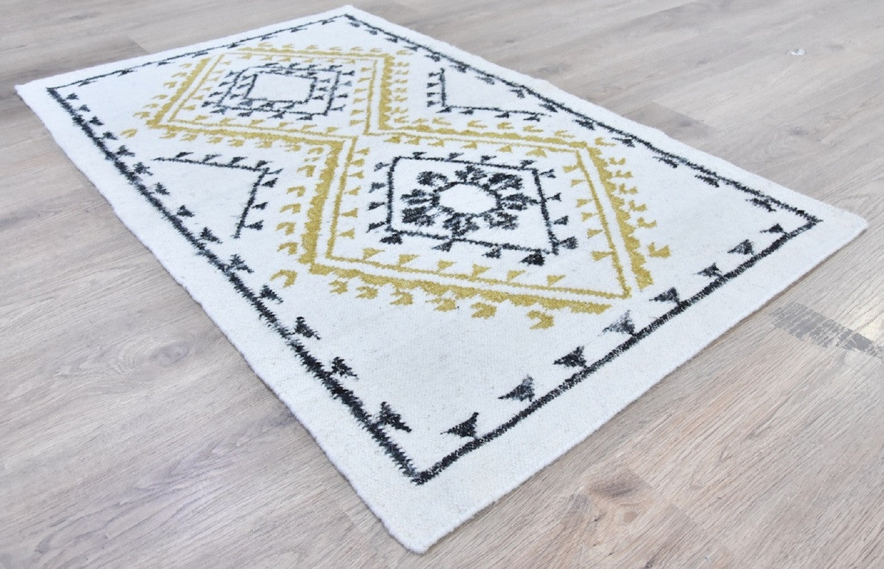 Timbergirl Yellow Black Wool and Silk Handmade Rug