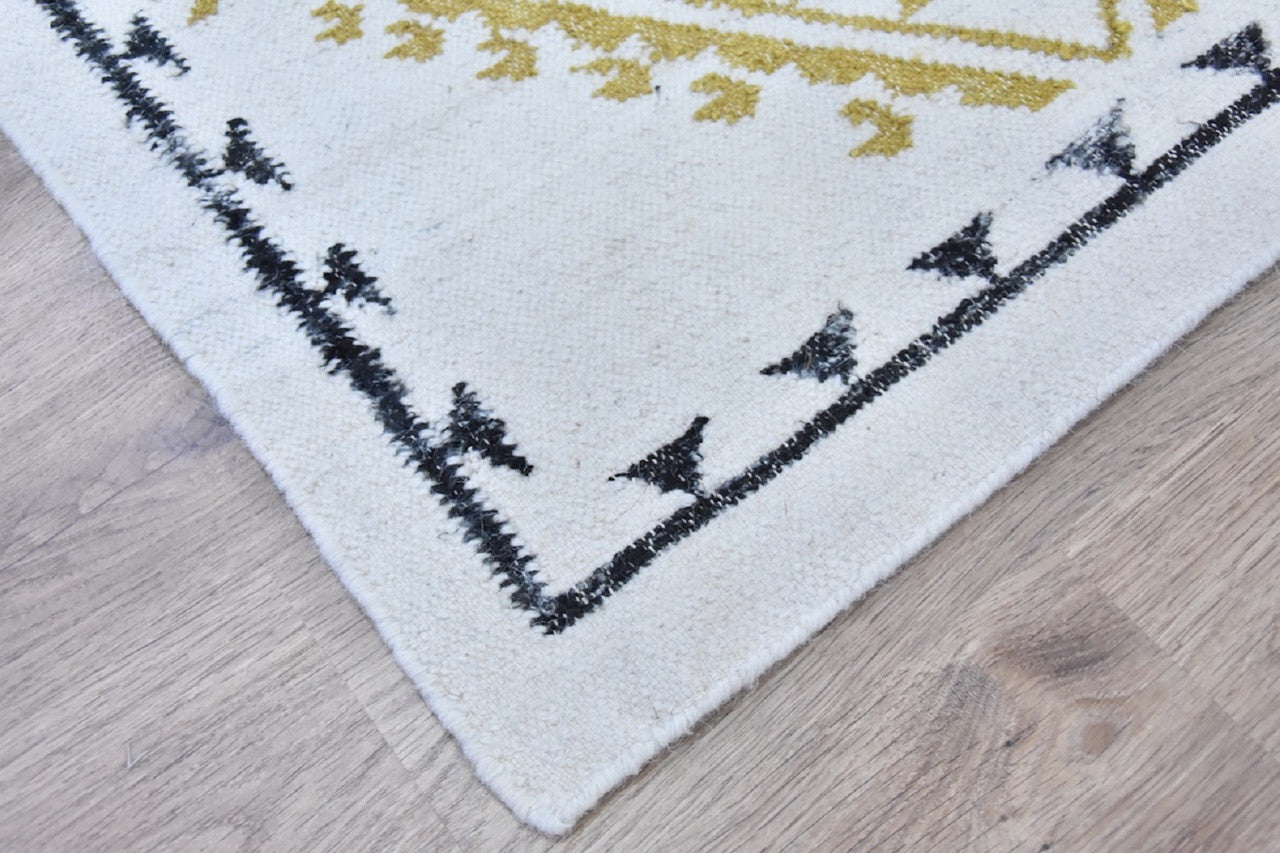 Timbergirl Yellow Black Wool and Silk Handmade Rug