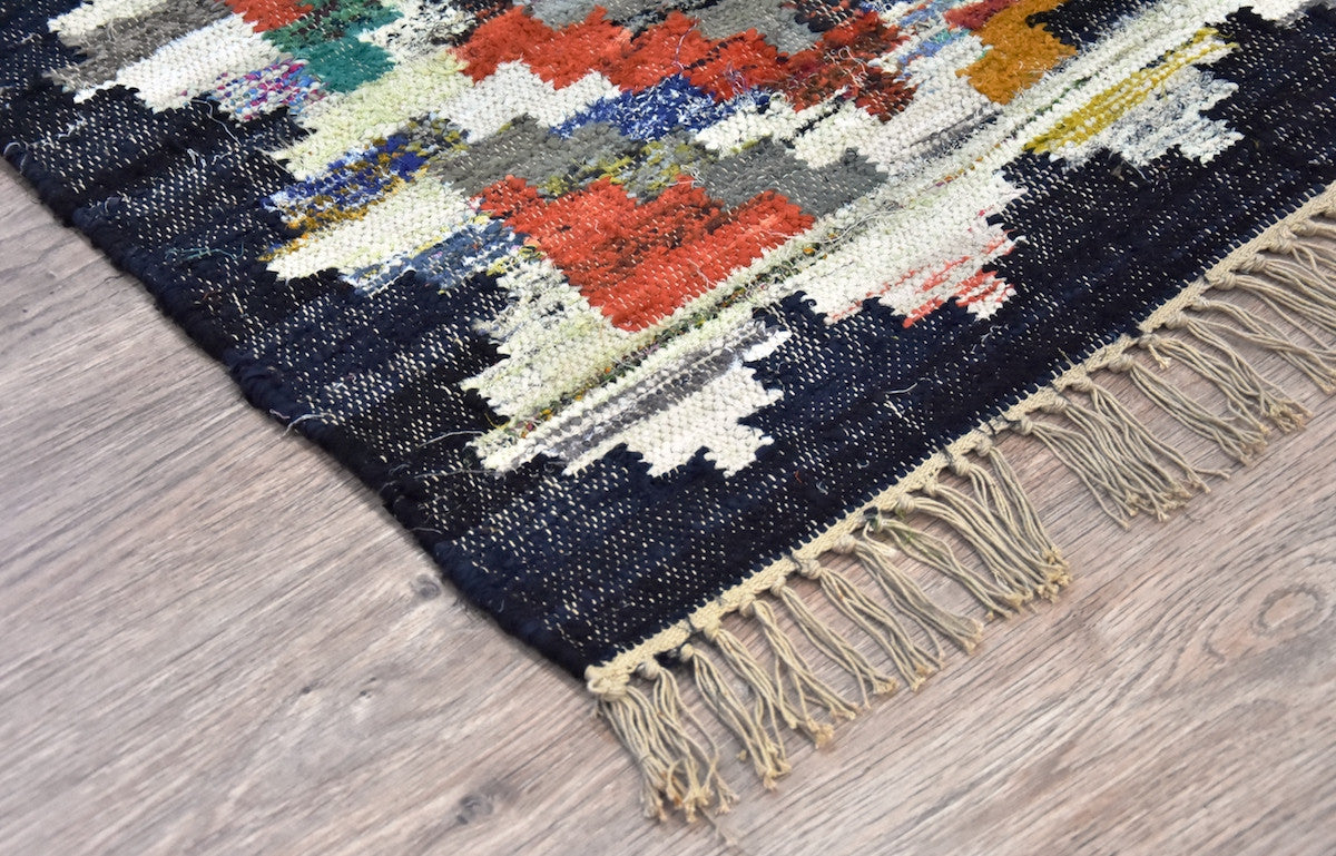 Timbergirl Kilim Black 100% Cotton Handmade Rug