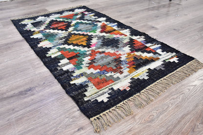 Timbergirl Kilim Black 100% Cotton Handmade Rug