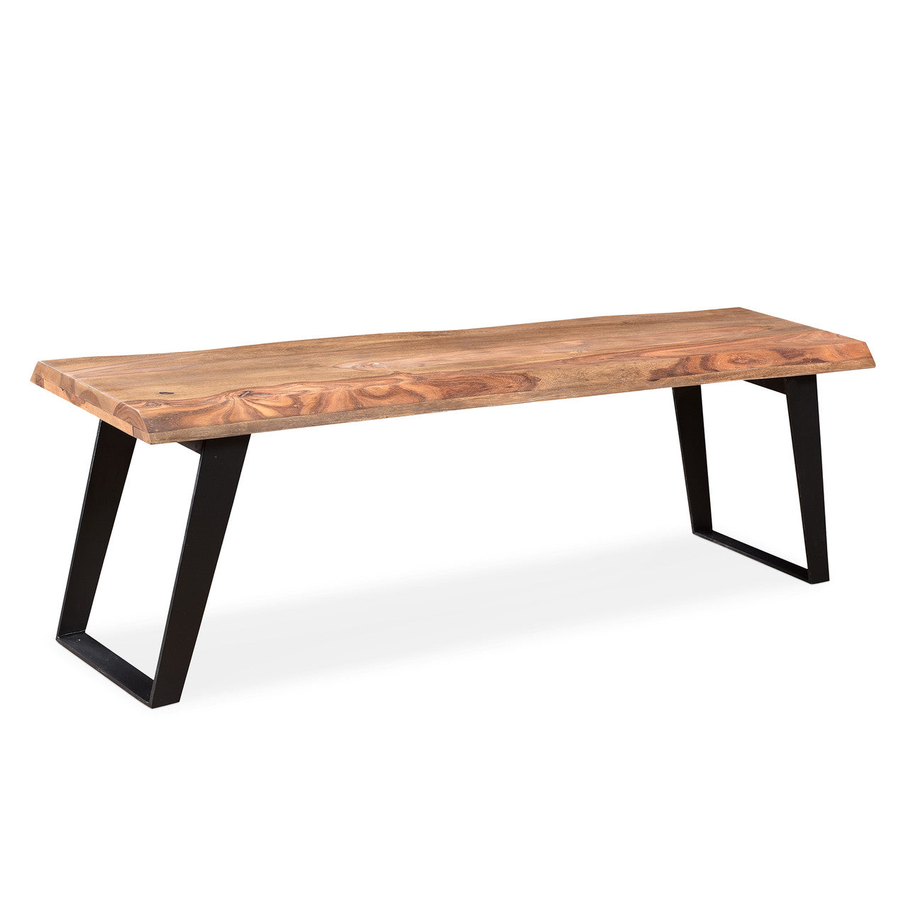 Timbergirl Sheesham Wood Live Edge Bench with black iron legs