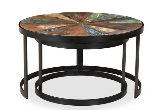 Delian Round coffee table with black legs- Set of 2