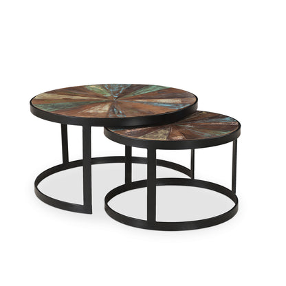 Delian Round coffee table with black legs- Set of 2