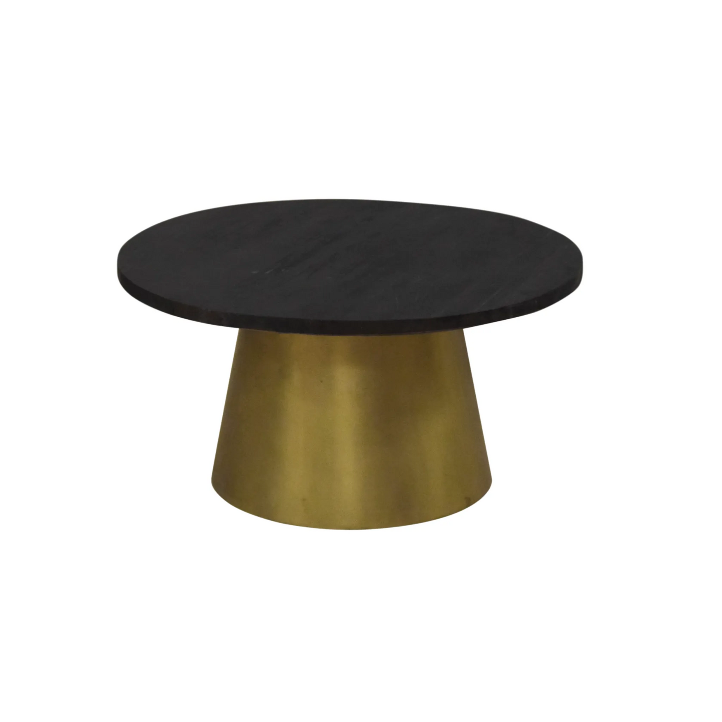 Black mango wood coffee table with gold drum base