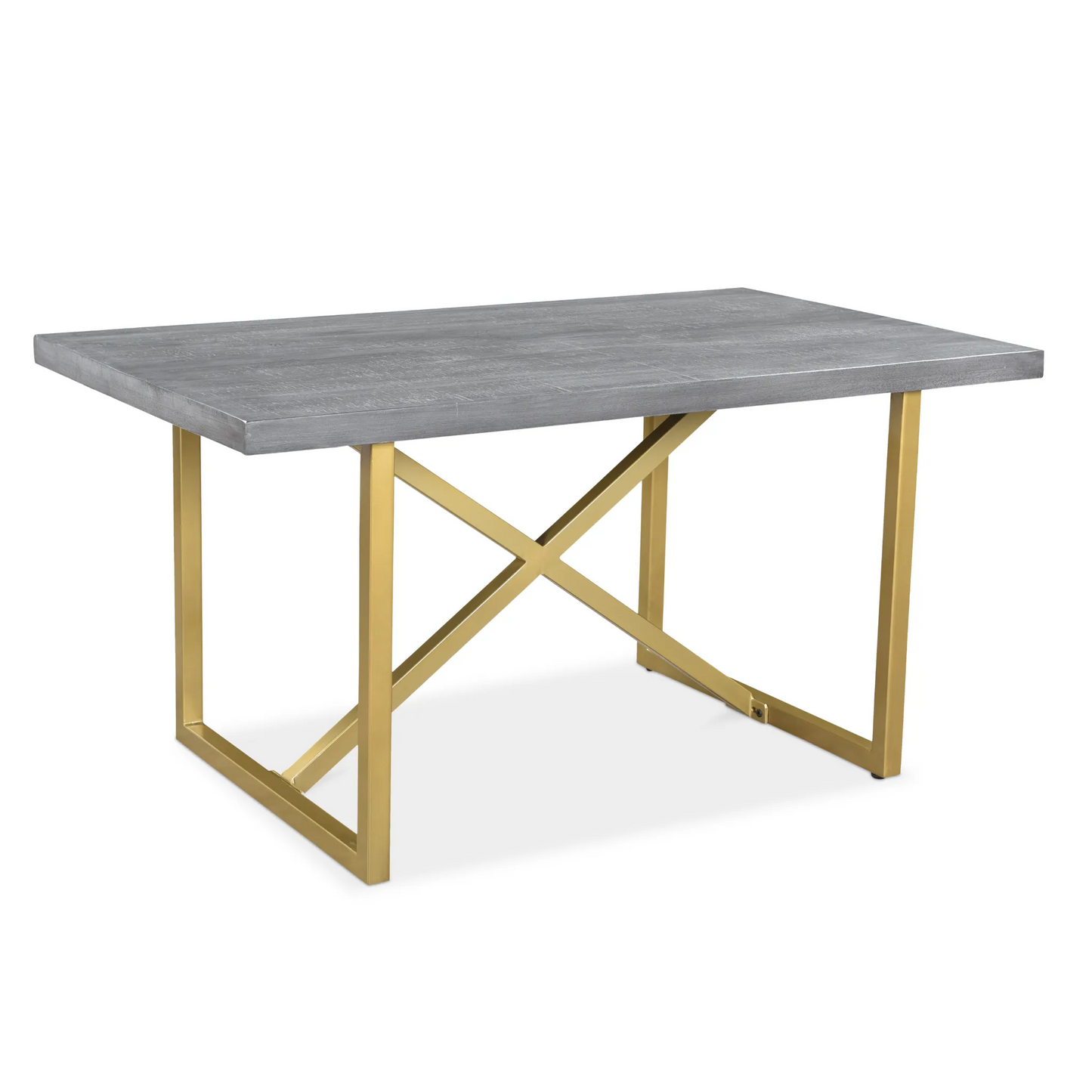 Raven Grey Mango Wood Dining Table With Gold Iron