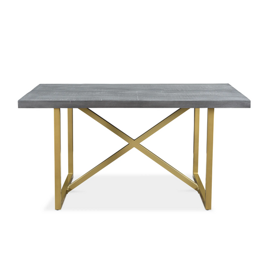 Raven Grey Mango Wood Dining Table With Gold Iron