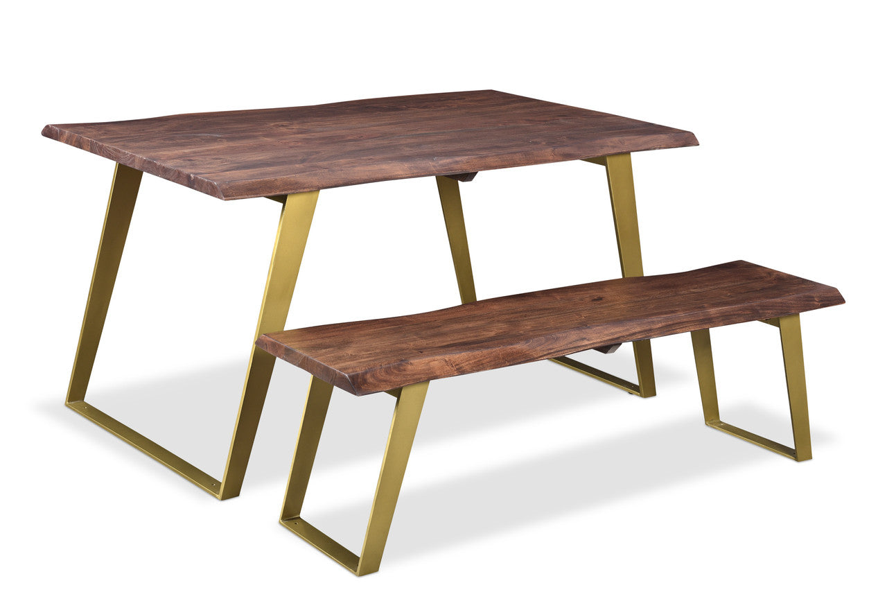 Timbergirl Seesham Live Edge Dining Table Gold Legs