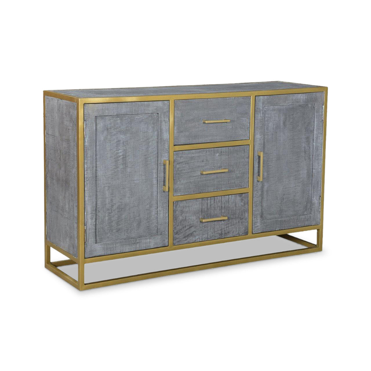 Raven Grey Mango Wood Dining Side board With Gold Iron