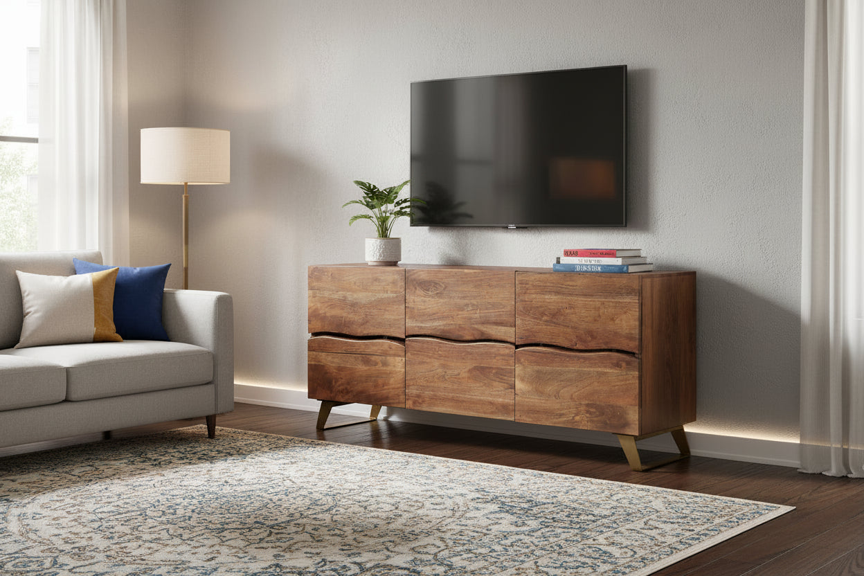Timbergirl Seesham Live Edge Sideboard with Gold Legs Timbergirl Seesham Live Edge Sideboard with Gold Legs