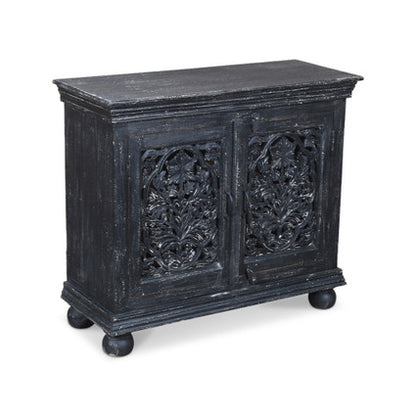 Luna Black Hand Carved 2 Door Accent Cabinet